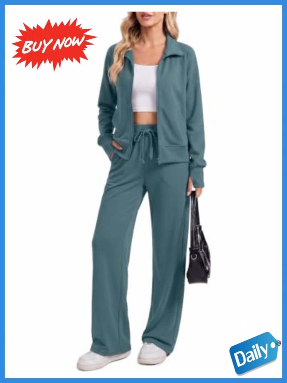 Women Two Piece Sweatsuit Zip Up Sweatshirt Wide Leg Lounge Set